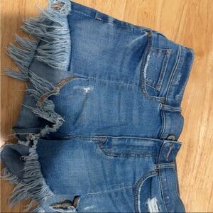 Express Women's Frayed Hem Blue Jean Shorts